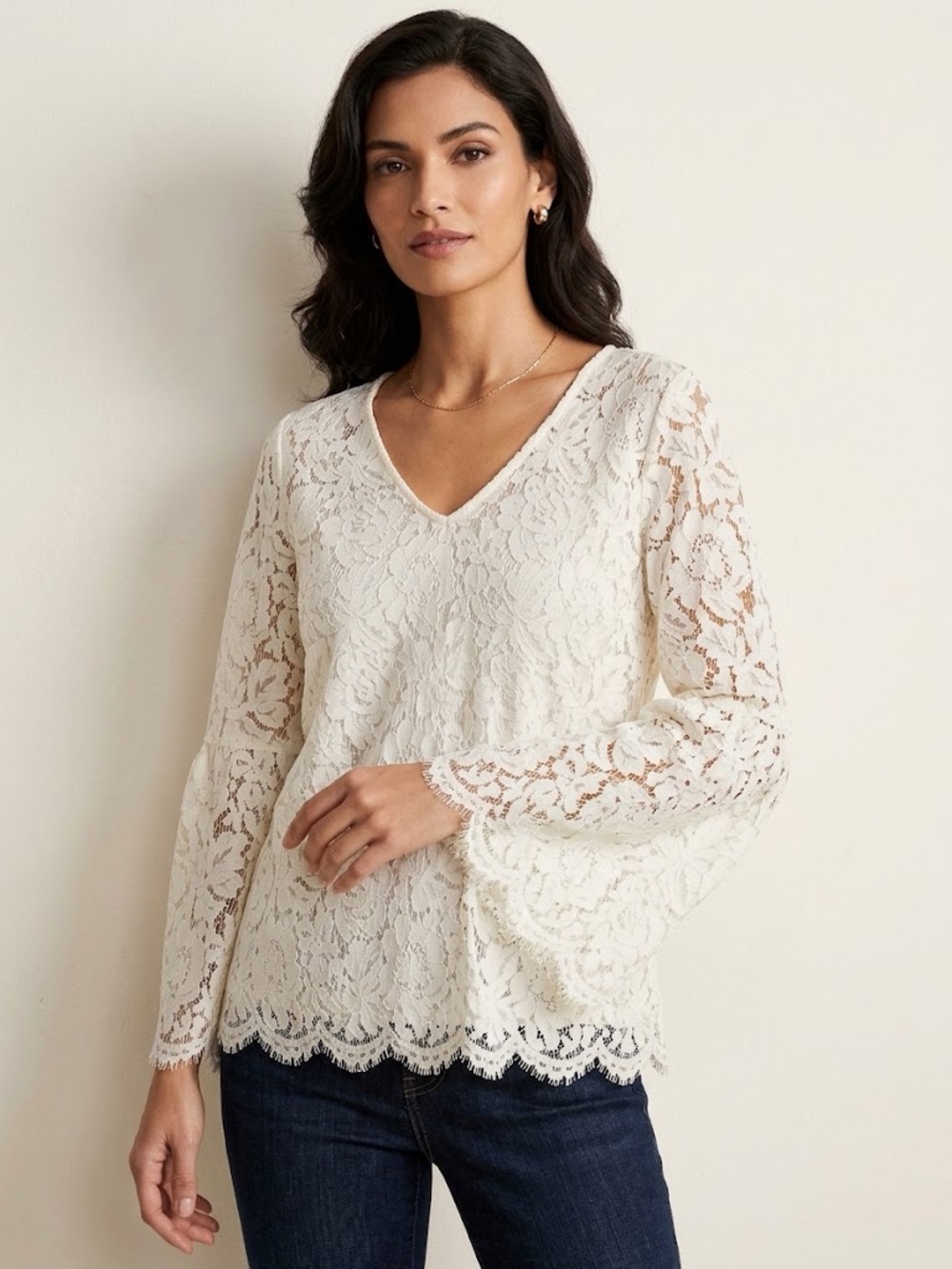 White House Black Market Floral Lace Blouse - Size S